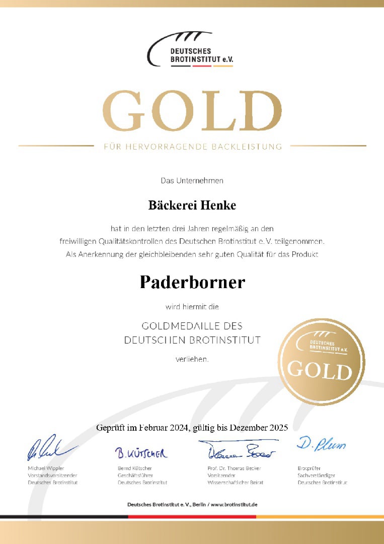 Gold Urkunde 2024 - Paderborner
